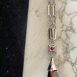 Elle Silver Necklace with Deep Red Pendant and two small genuine stones